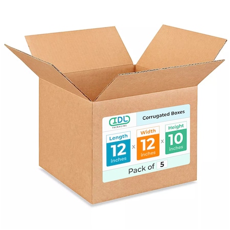 Idl Packaging 12 in x 12 in x 10 in Shipping Box, Kraft, Corrugate, Single Wall, 200#, 5 PK B-121210-5
